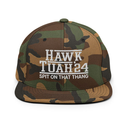 Hawk Tuah Tush '24 2024 Spit on that Thang Snapback Hat Green Camo