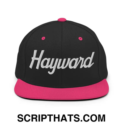 Hayward Script Snapback Hat Black Neon Pink