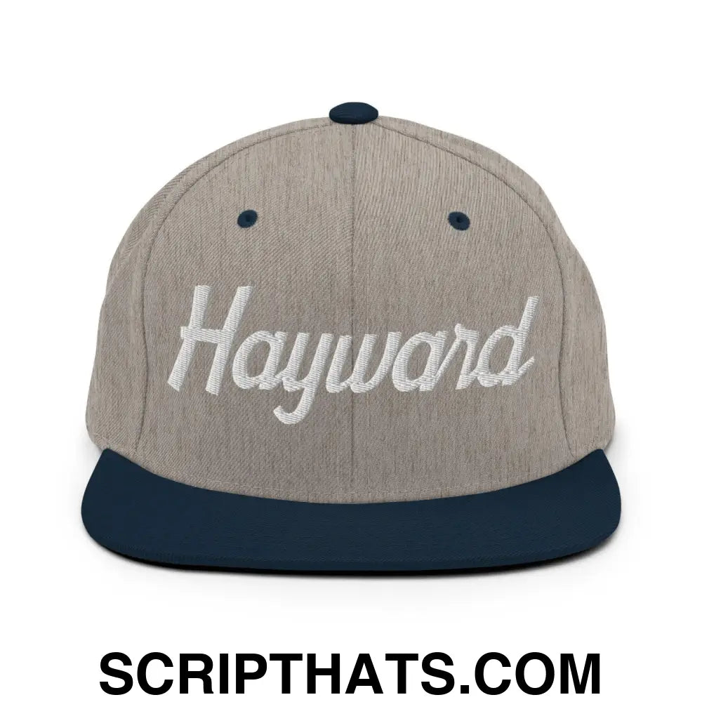 Hayward Script Snapback Hat Heather Grey Navy