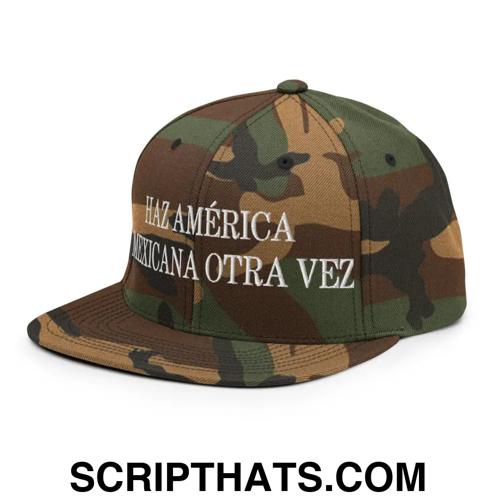 Haz América Mexicana Orta Vez Embroidered Flat Bill Brim Snapback Hat Green Camo