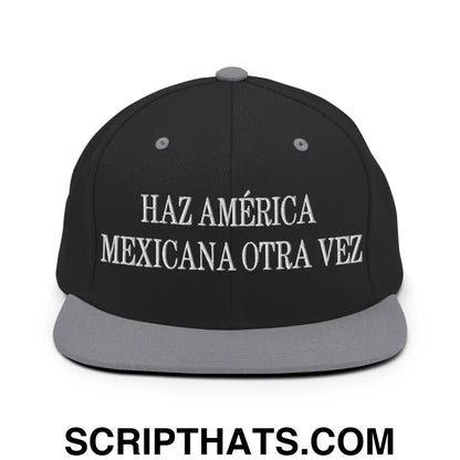 Haz América Mexicana Orta Vez Embroidered Flat Bill Brim Snapback Hat Black Silver