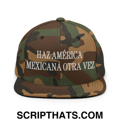 Haz América Mexicana Orta Vez Embroidered Flat Bill Brim Snapback Hat Green Camo