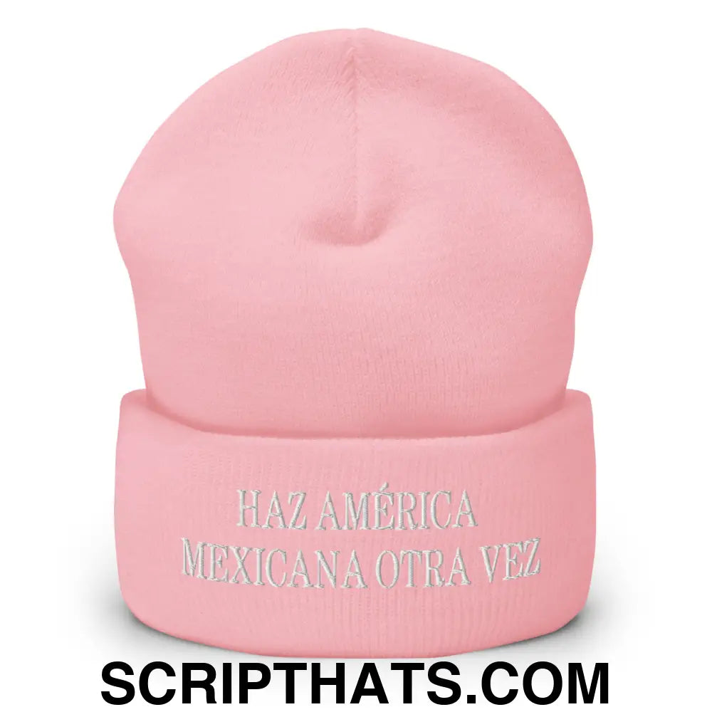 Haz América Mexicana Orta Vez Embroidered Knit Cuffed Beanie Baby Pink