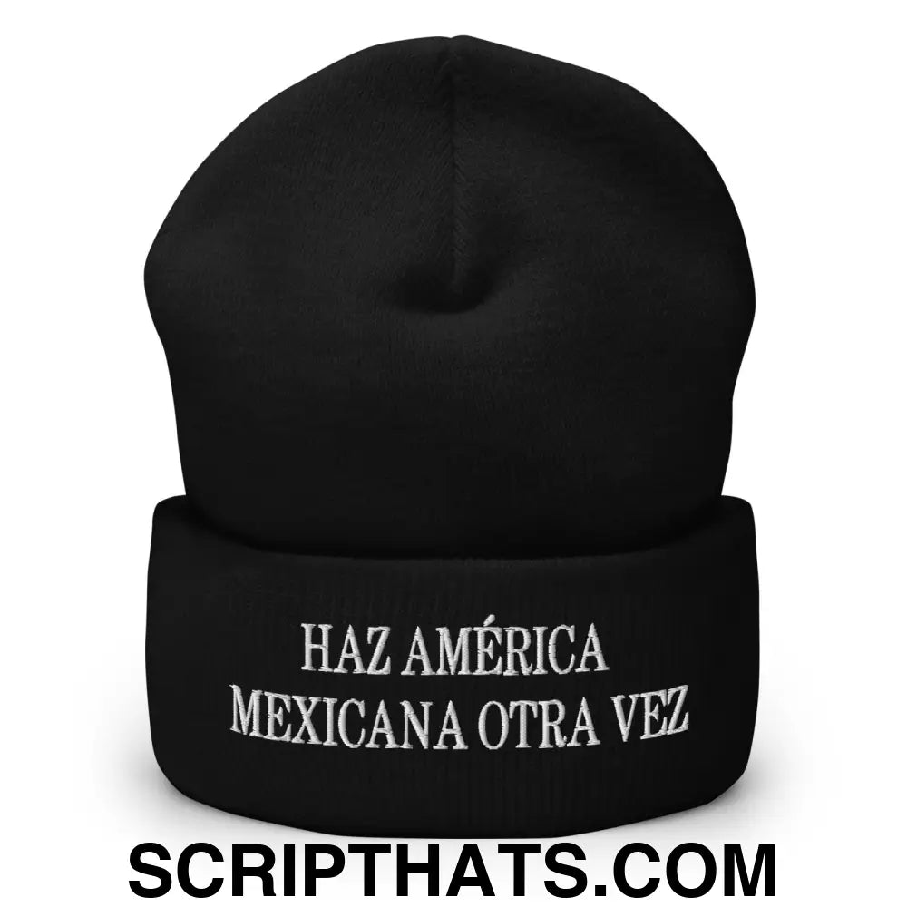 Haz América Mexicana Orta Vez Embroidered Knit Cuffed Beanie Black