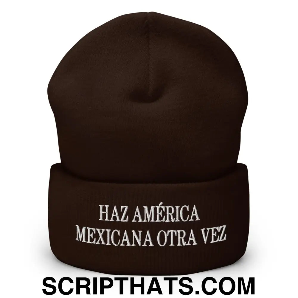 Haz América Mexicana Orta Vez Embroidered Knit Cuffed Beanie Brown