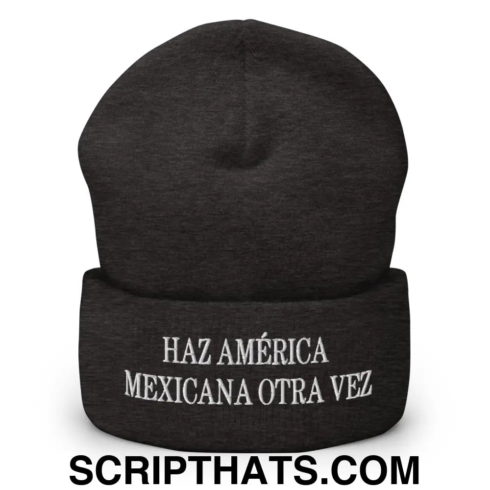 Haz América Mexicana Orta Vez Embroidered Knit Cuffed Beanie Dark Grey