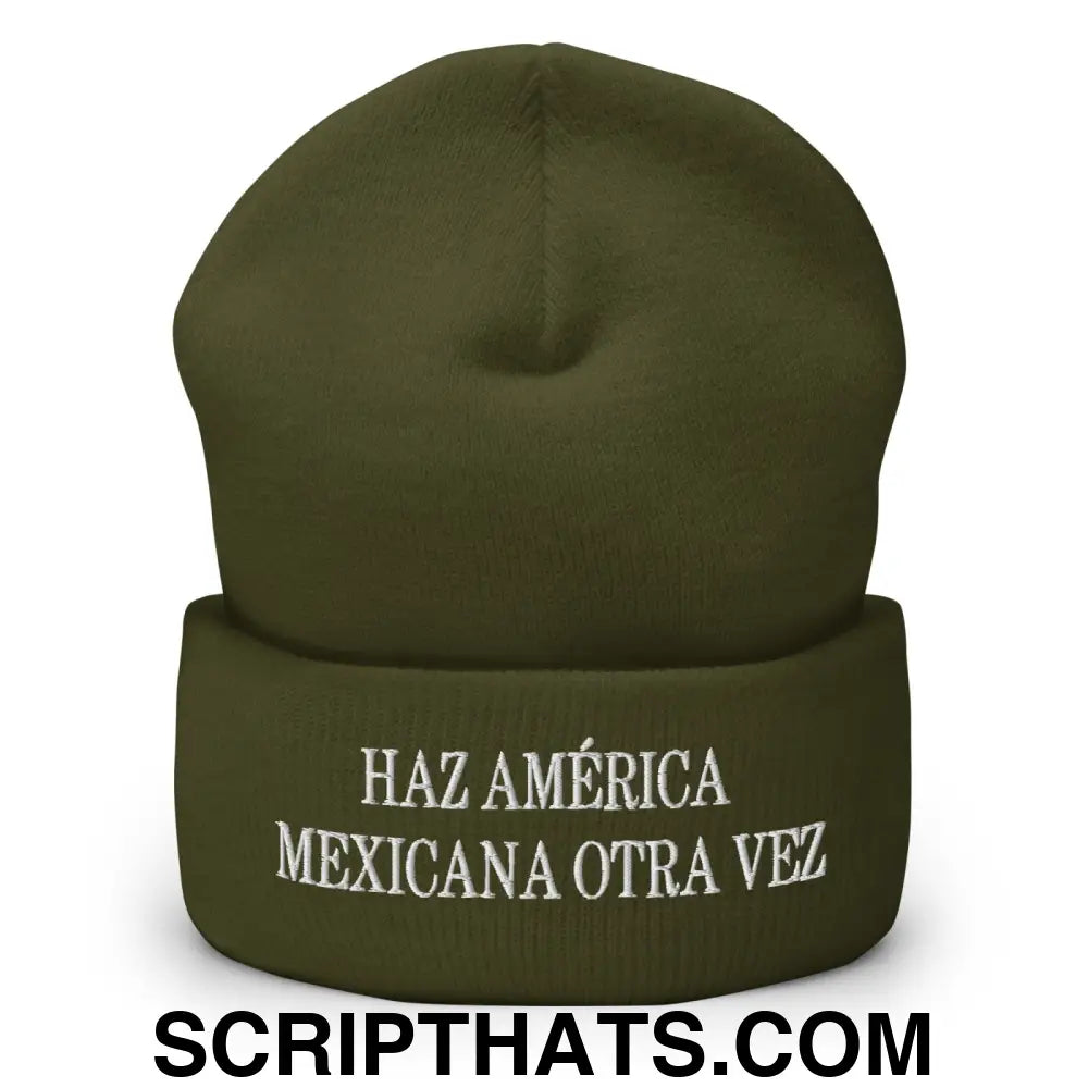 Haz América Mexicana Orta Vez Embroidered Knit Cuffed Beanie Olive