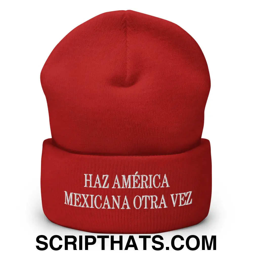 Haz América Mexicana Orta Vez Embroidered Knit Cuffed Beanie Red