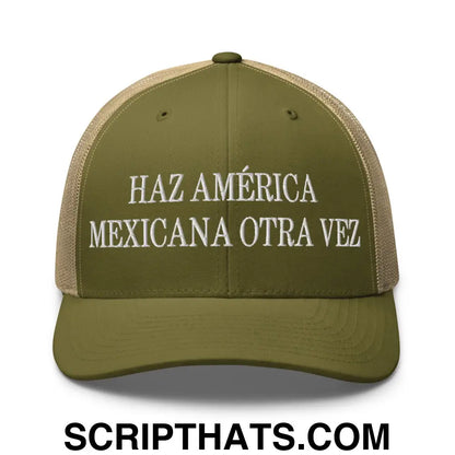 Haz América Mexicana Orta Vez Embroidered Mesh Trucker Hat Moss Khaki