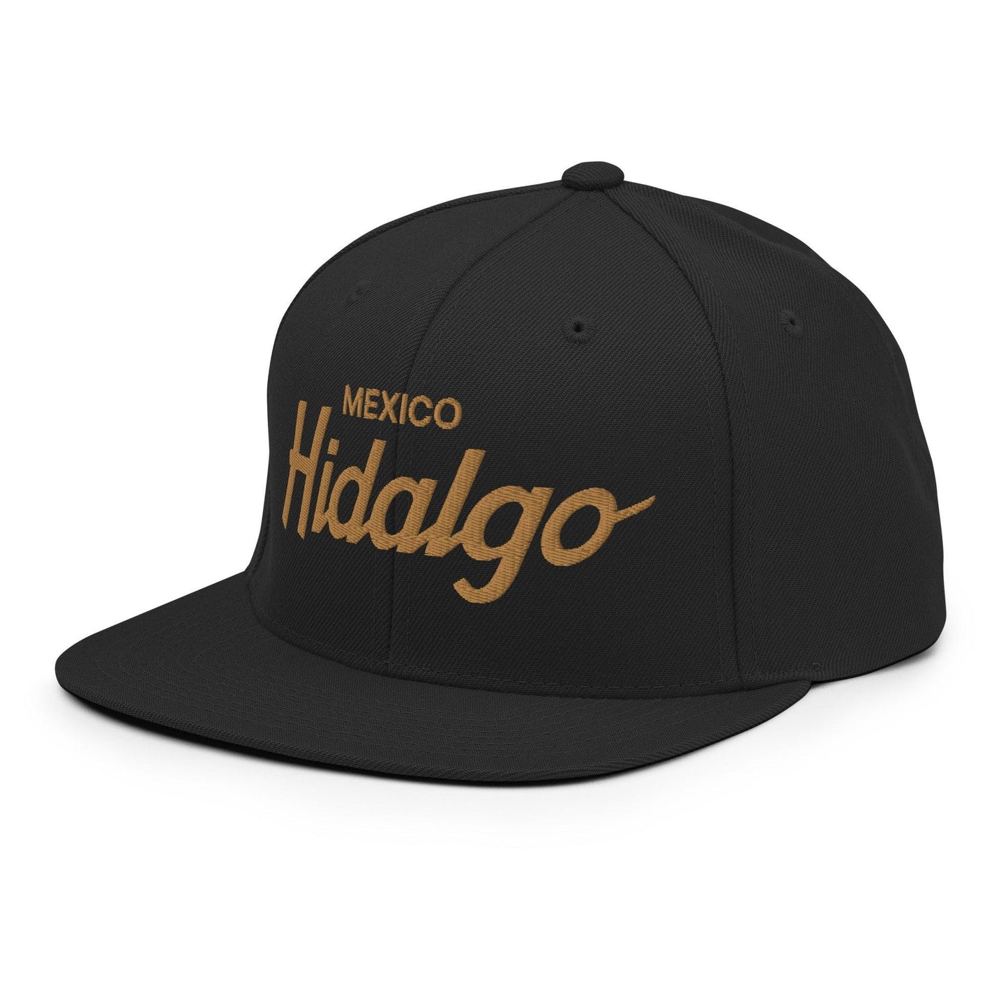 Hidalgo Mexico Gold Vintage Sports Script Snapback Hat Black