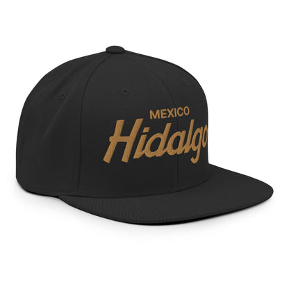 Hidalgo Mexico Gold Vintage Sports Script Snapback Hat Black