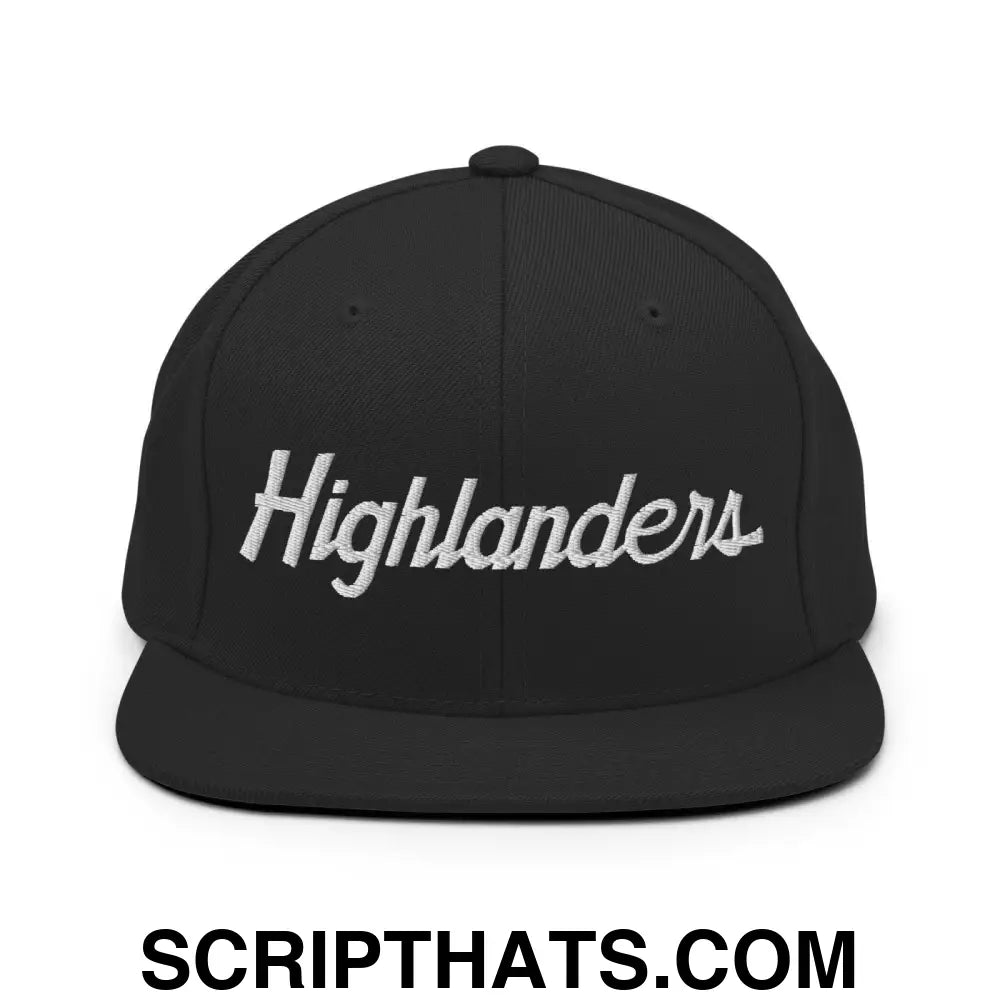 Highlanders School Mascot Script Snapback Hat Black