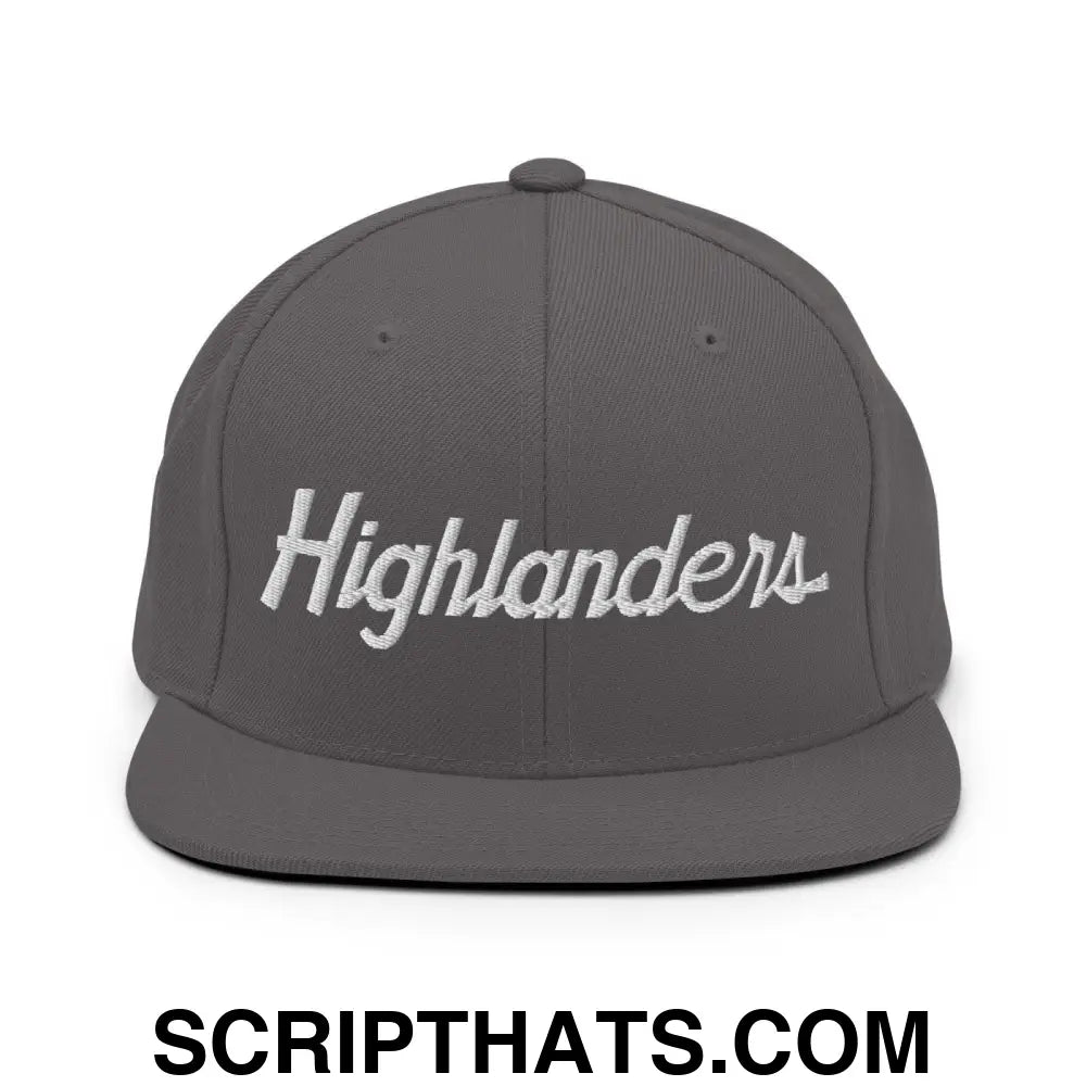 Highlanders School Mascot Script Snapback Hat Dark Grey