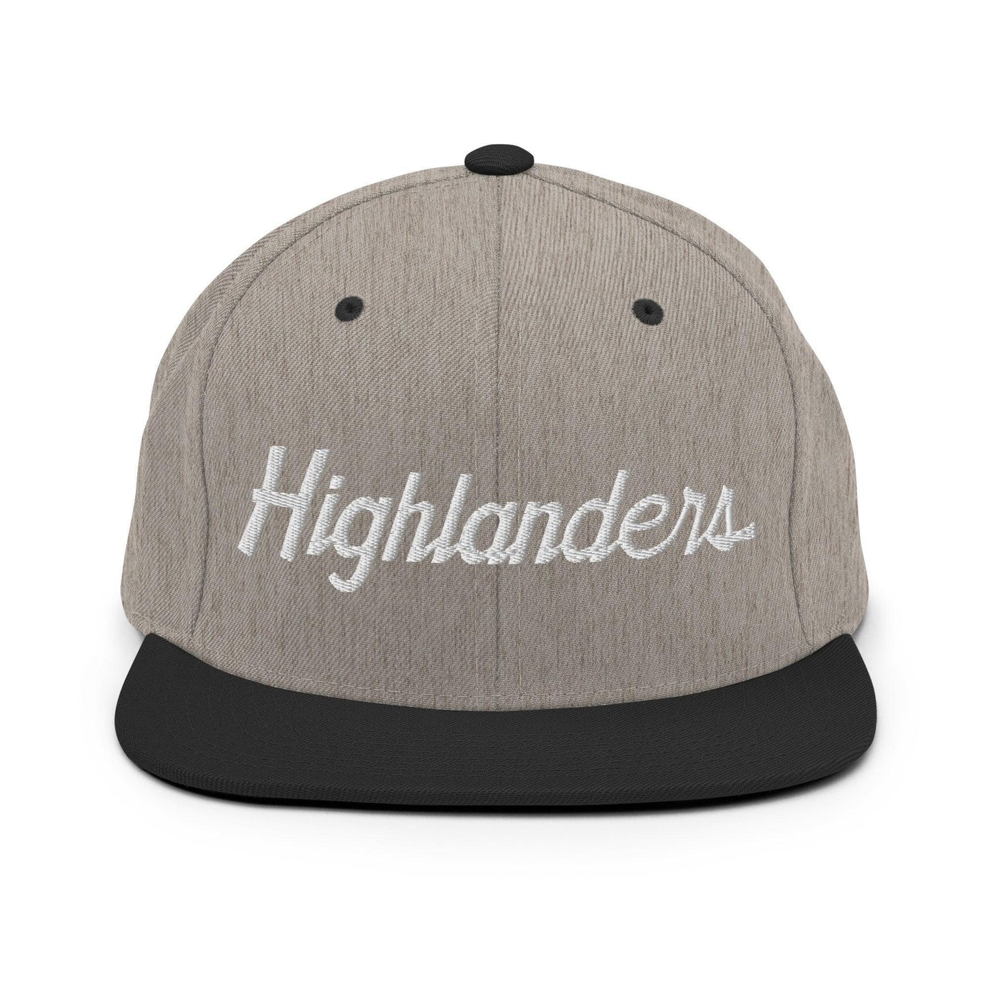 Highlanders School Mascot Script Snapback Hat Heather Black