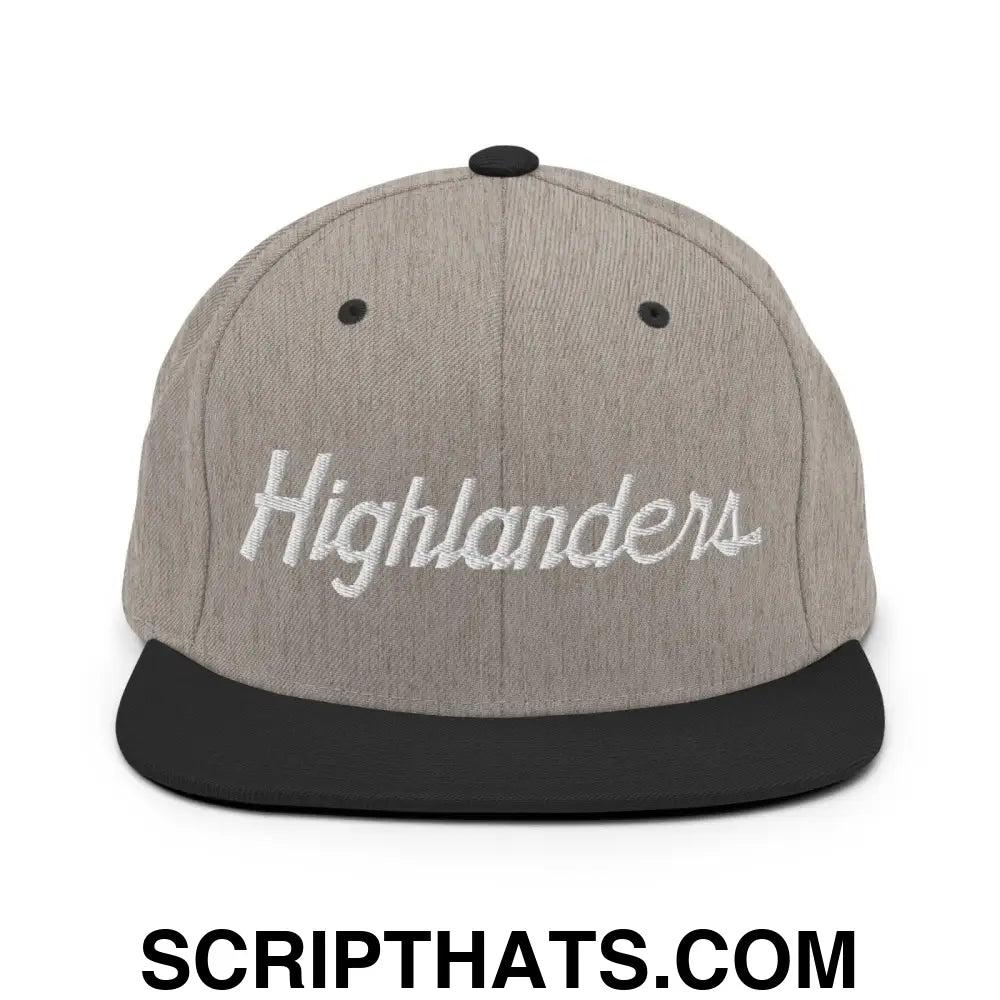 Highlanders School Mascot Script Snapback Hat Heather Black