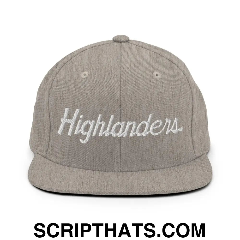 Highlanders School Mascot Script Snapback Hat Heather Grey