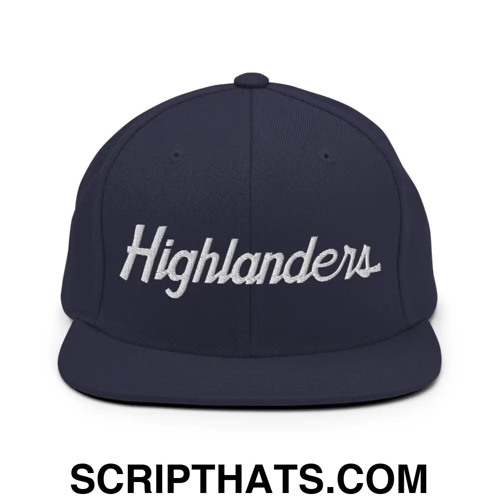 Highlanders School Mascot Script Snapback Hat Navy