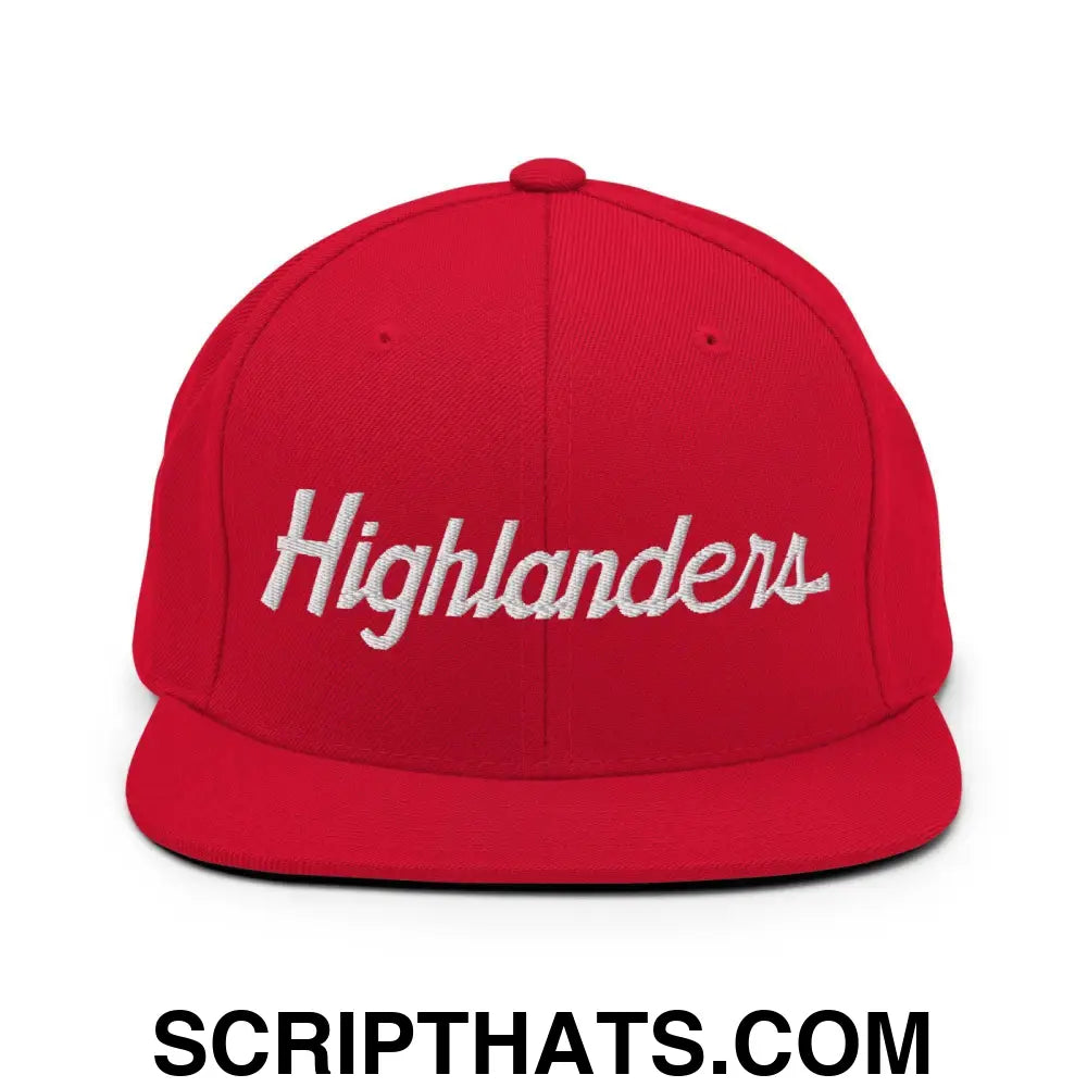 Highlanders School Mascot Script Snapback Hat Red