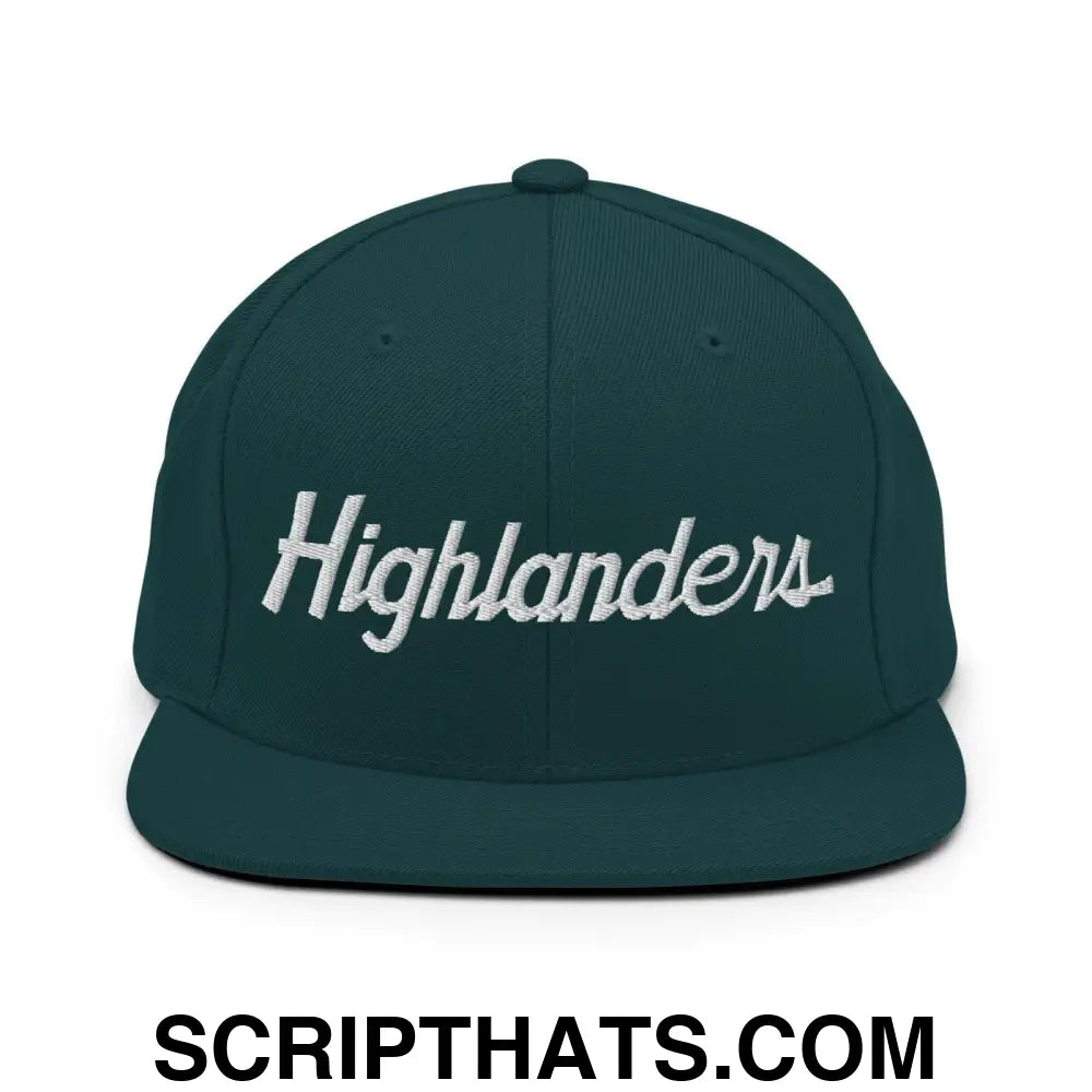 Highlanders School Mascot Script Snapback Hat Spruce