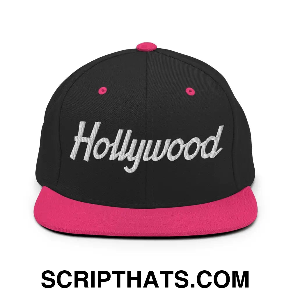 Hollywood Script Snapback Hat Black Neon Pink