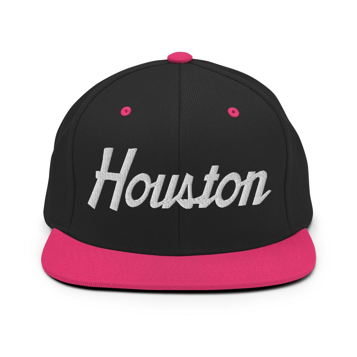 Houston Script Snapback Hat Black Neon Pink