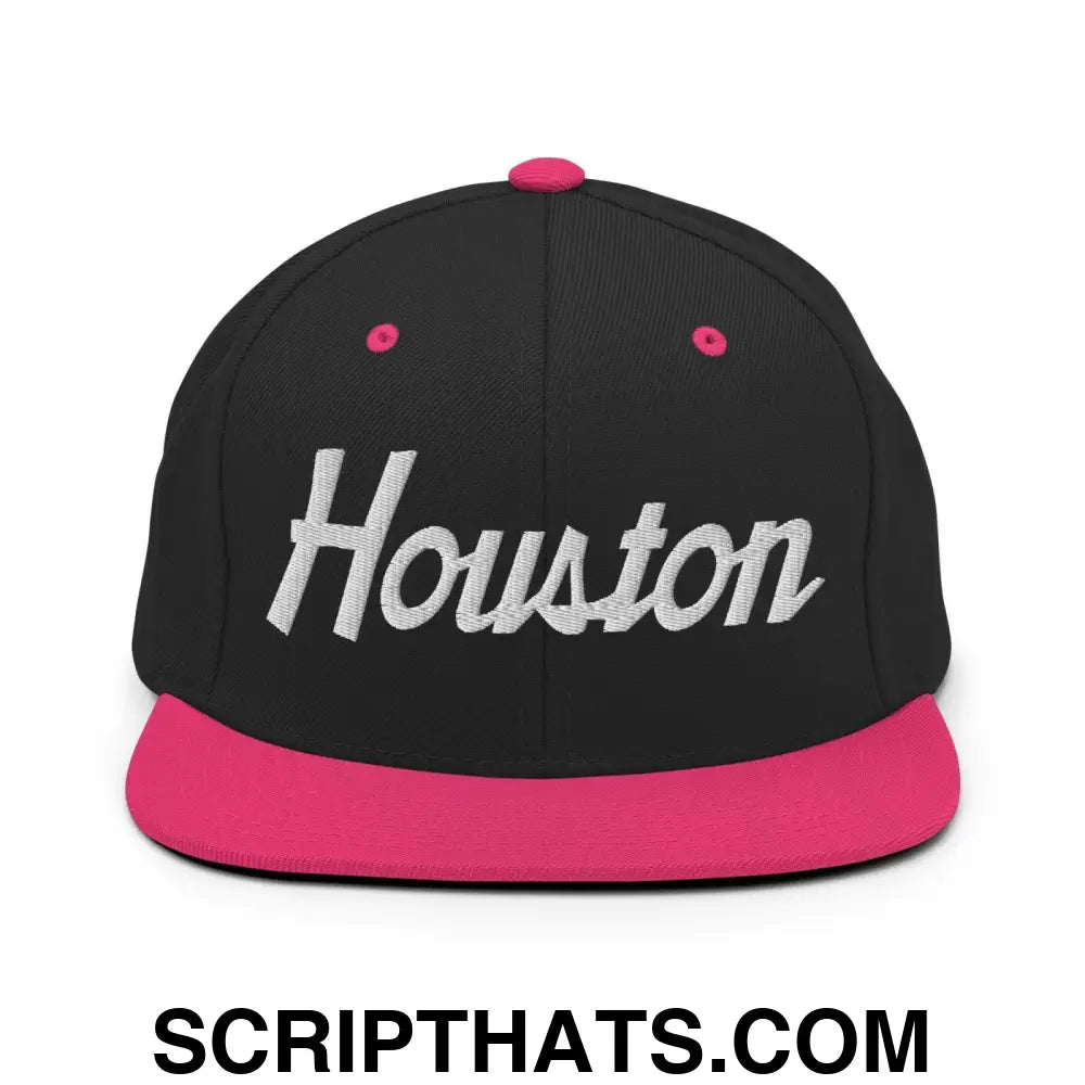 Houston Script Snapback Hat Black Neon Pink