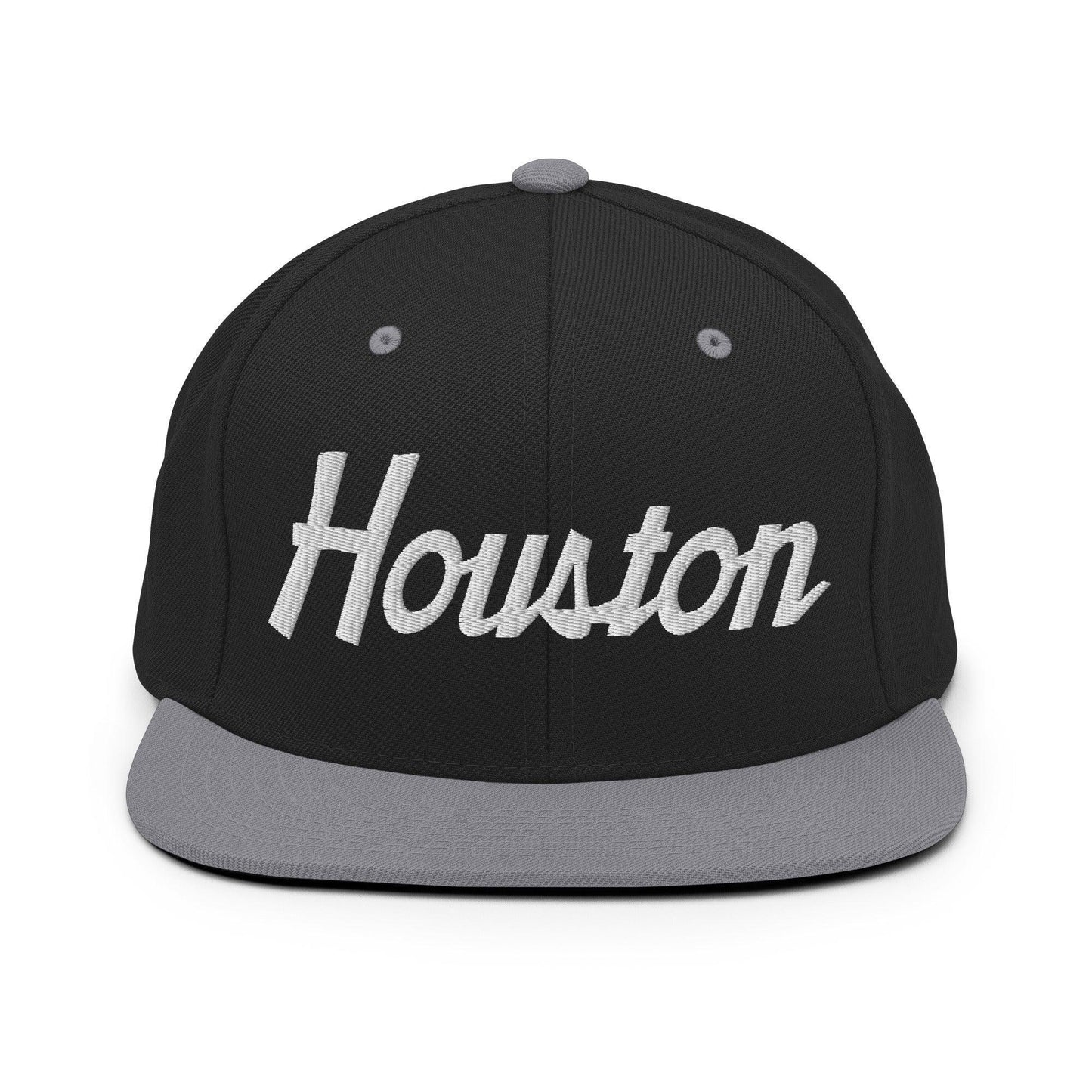 Houston Script Snapback Hat Black Silver