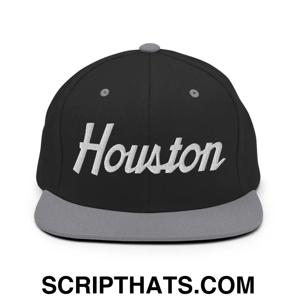 Houston Script Snapback Hat Black Silver