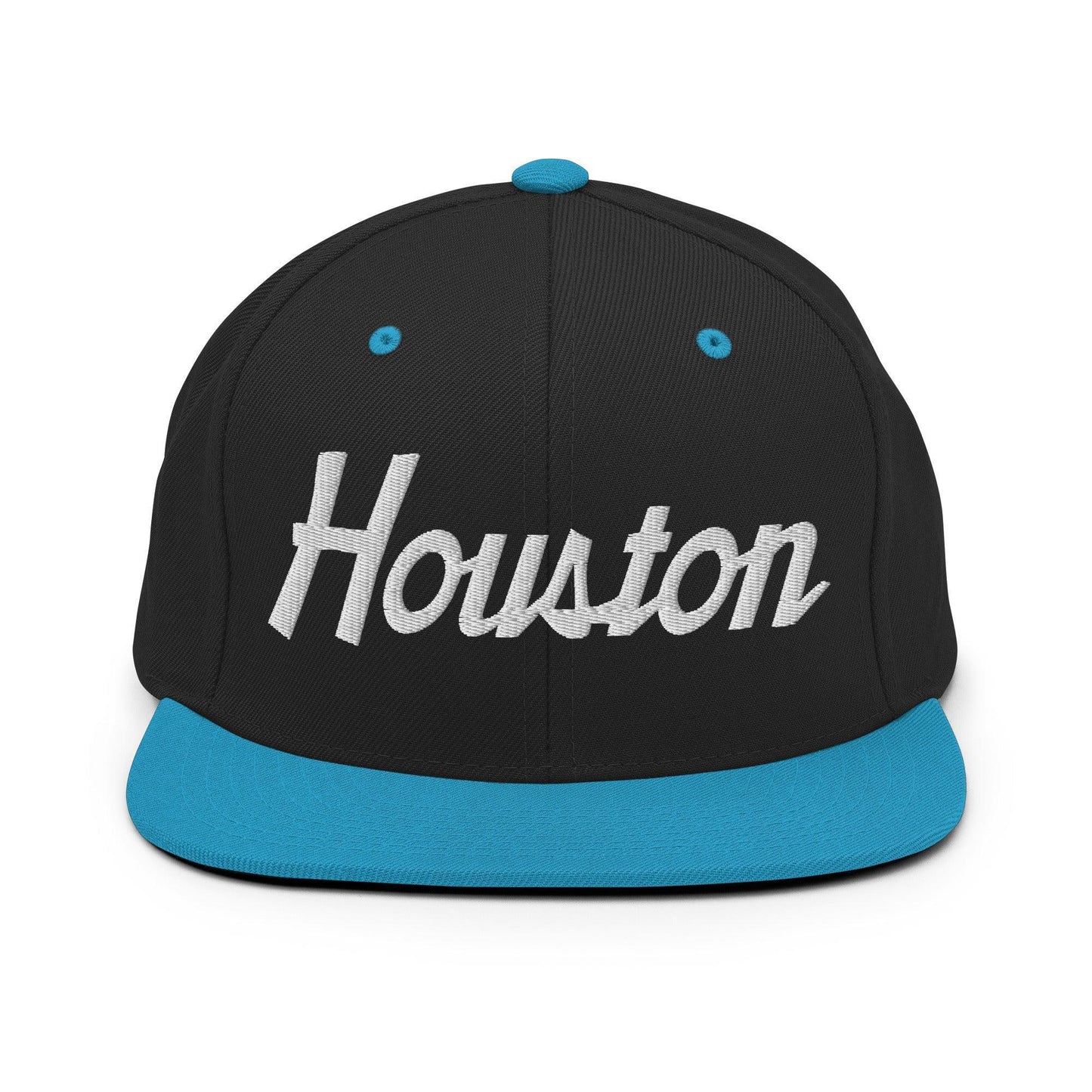 Houston Script Snapback Hat Black Teal