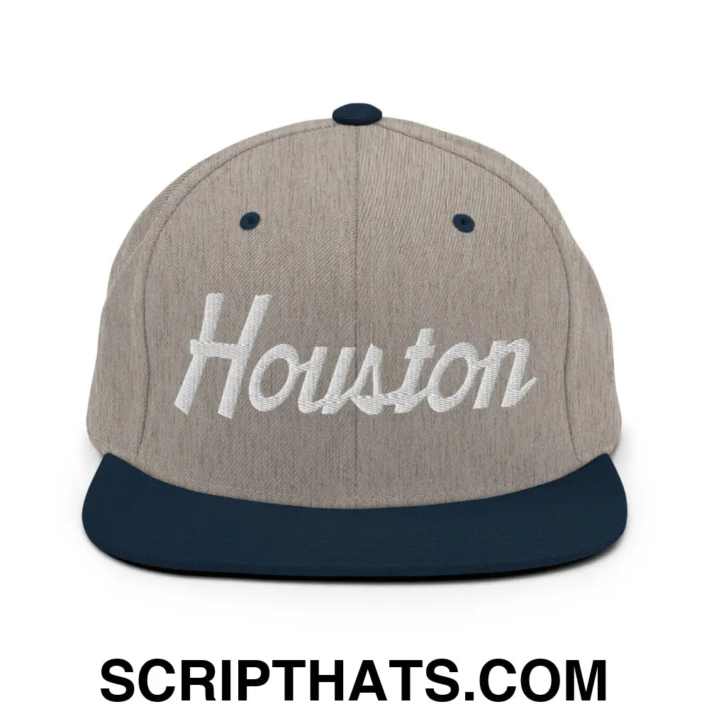 Houston Script Snapback Hat Heather Grey Navy