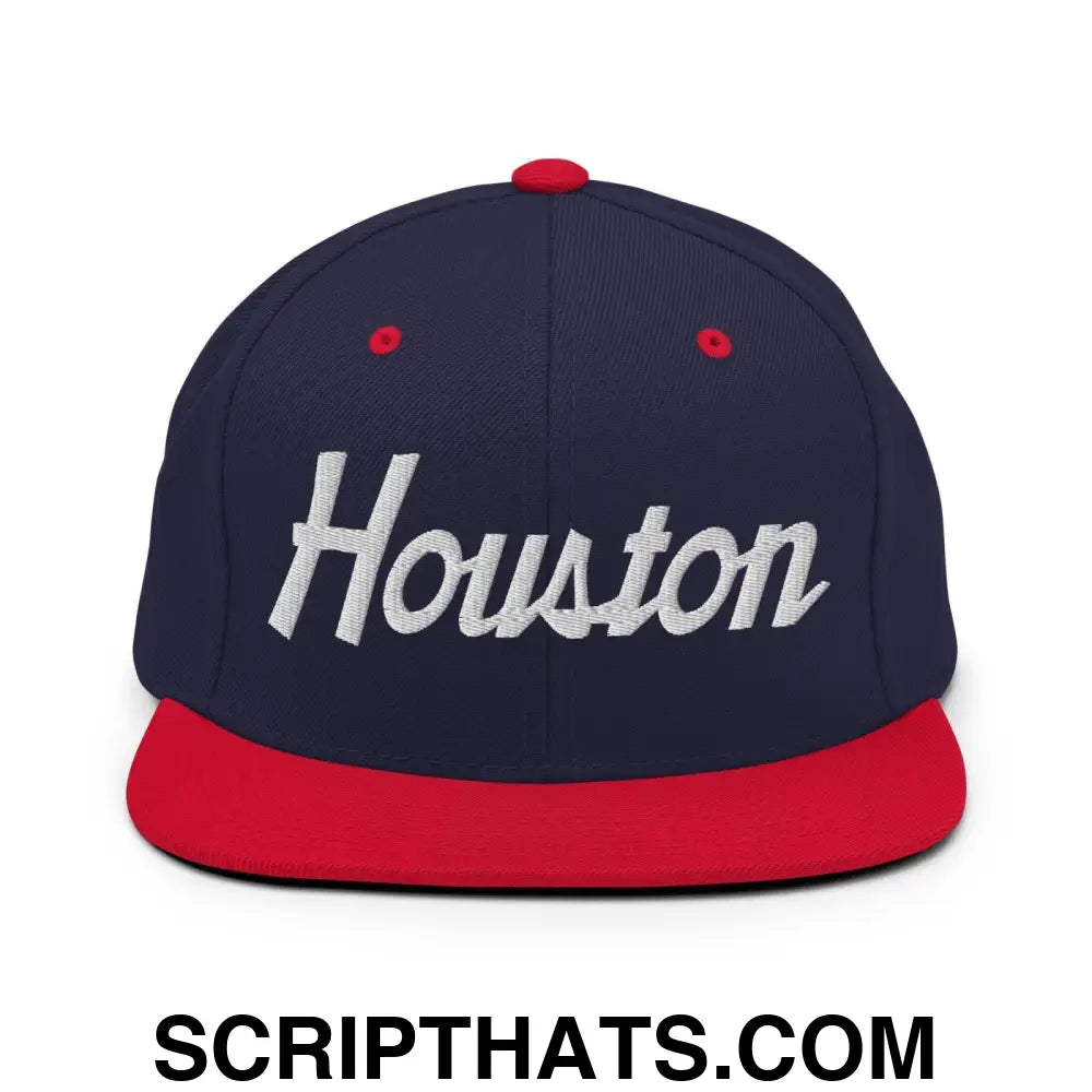 Houston Script Snapback Hat Navy Red