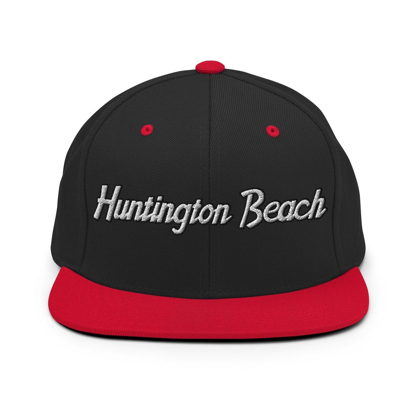 Huntington Beach Script Snapback Hat Black Red