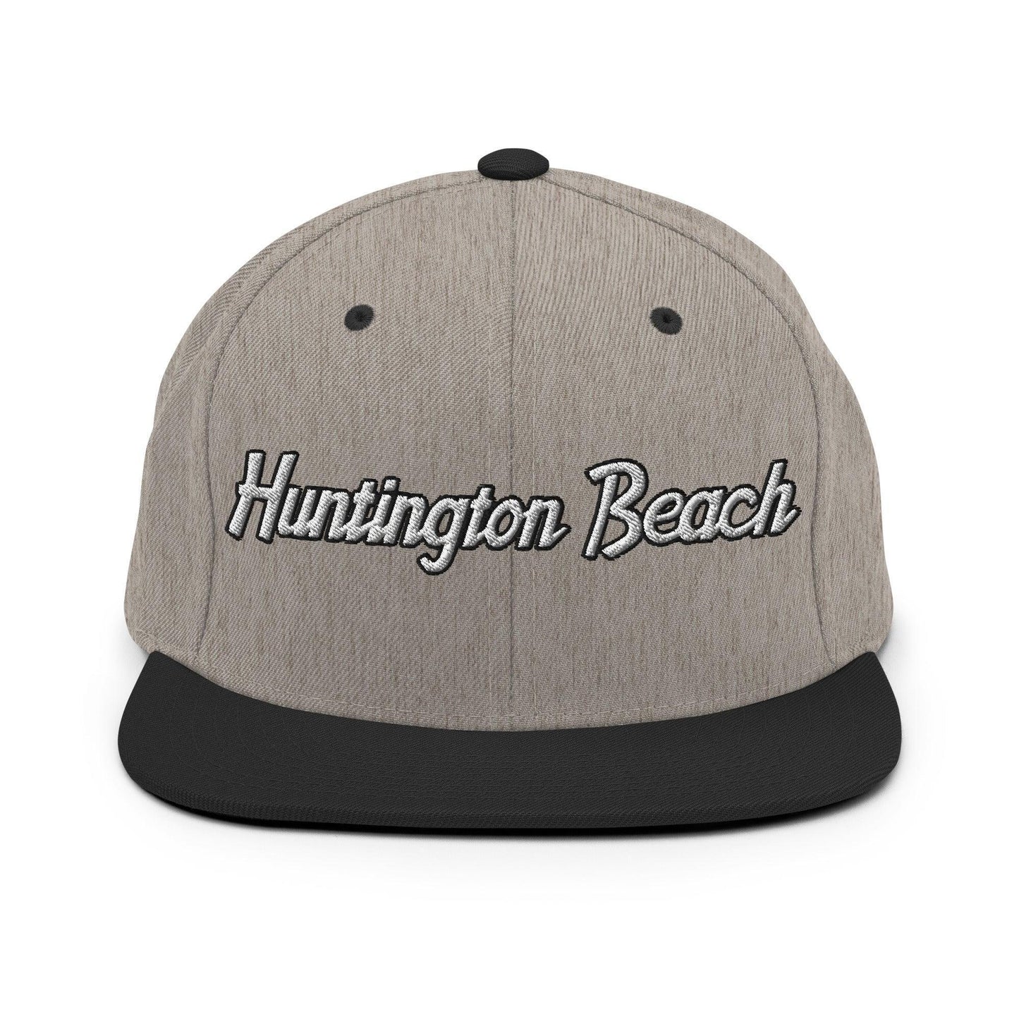 Huntington Beach Script Snapback Hat Heather Black