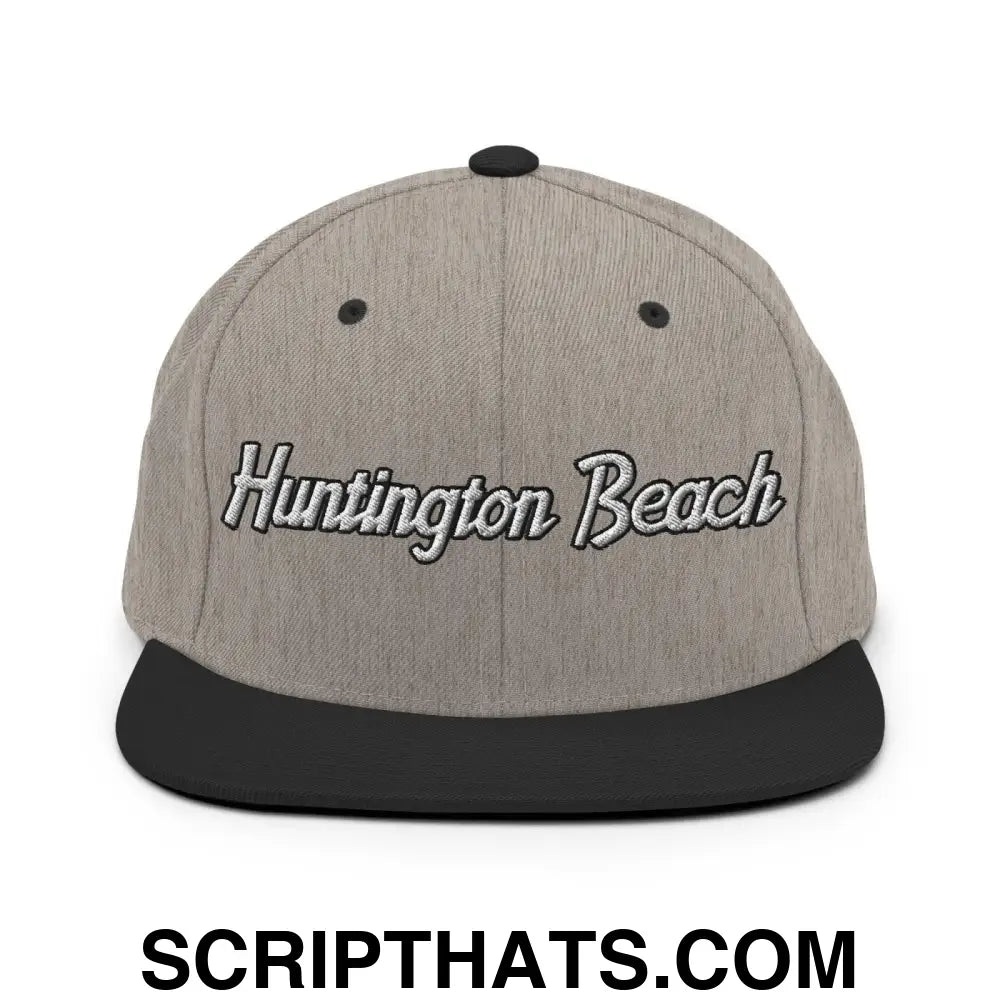 Huntington Beach Script Snapback Hat Heather Black