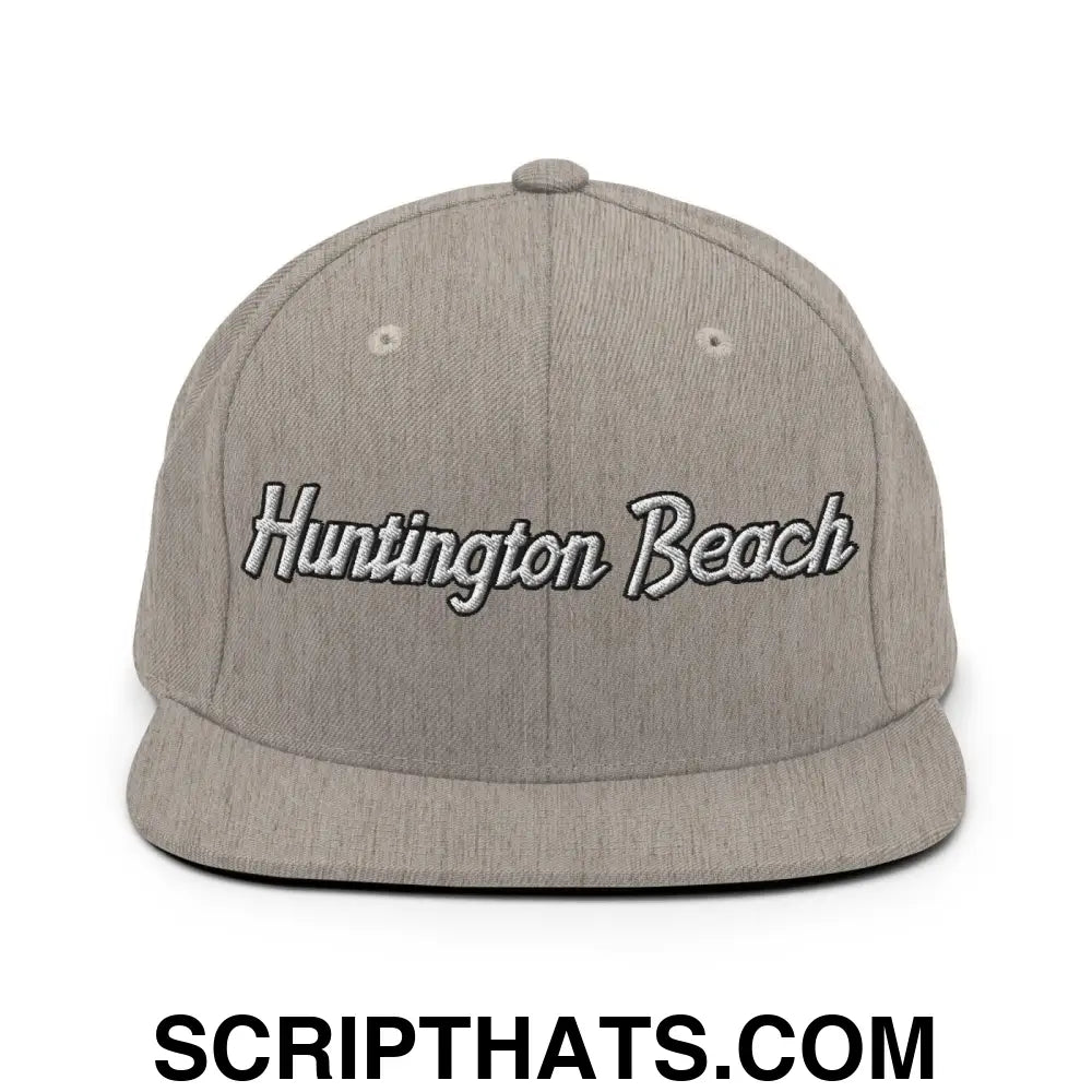 Huntington Beach Script Snapback Hat Heather Grey