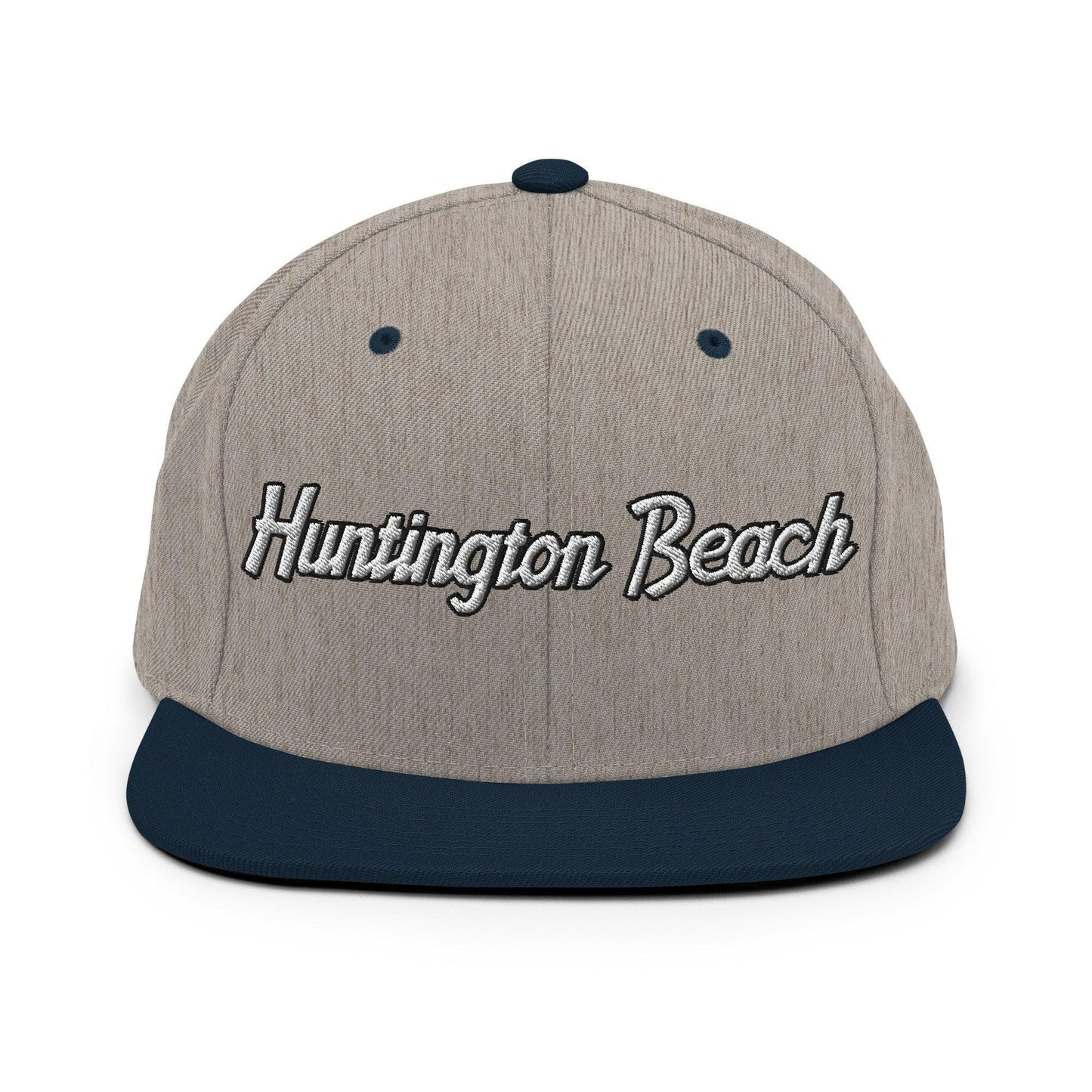 Huntington Beach Script Snapback Hat Heather Grey Navy