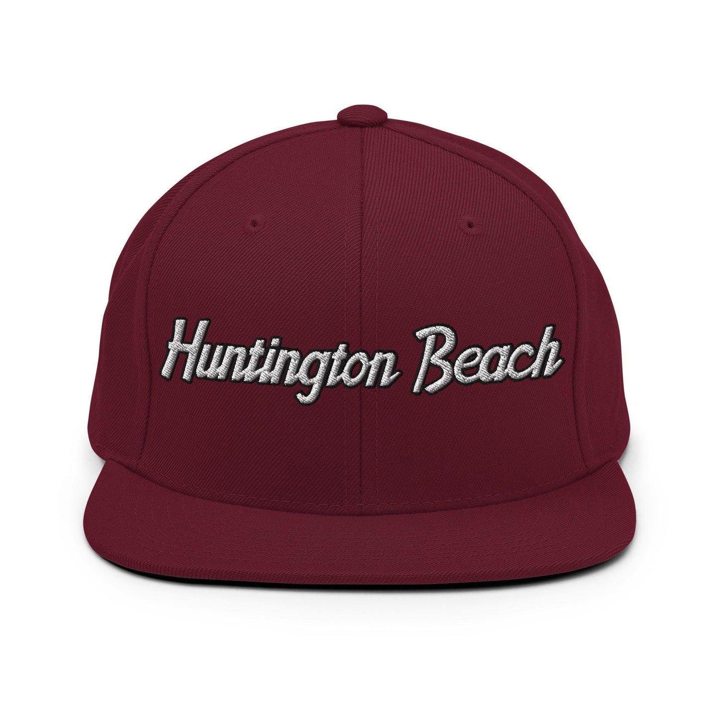 Huntington Beach Script Snapback Hat Maroon