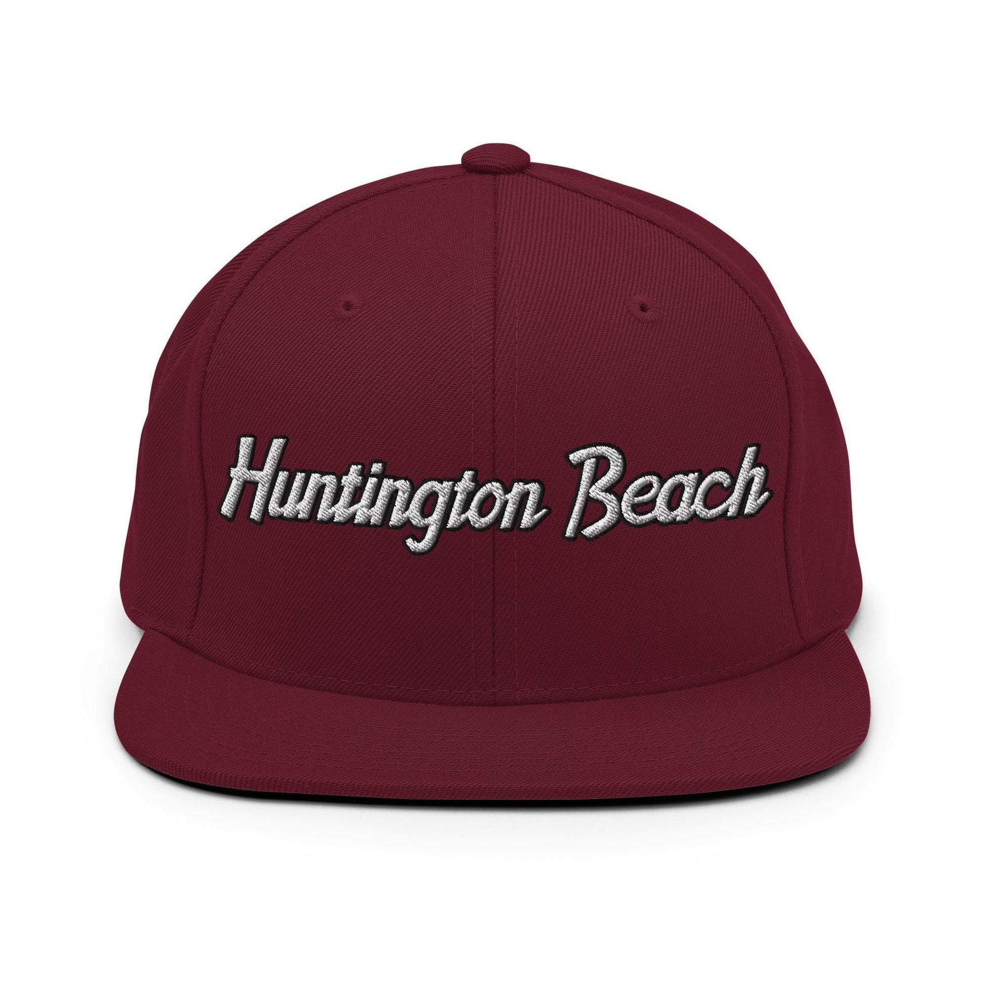 Huntington Beach Script Snapback Hat Maroon