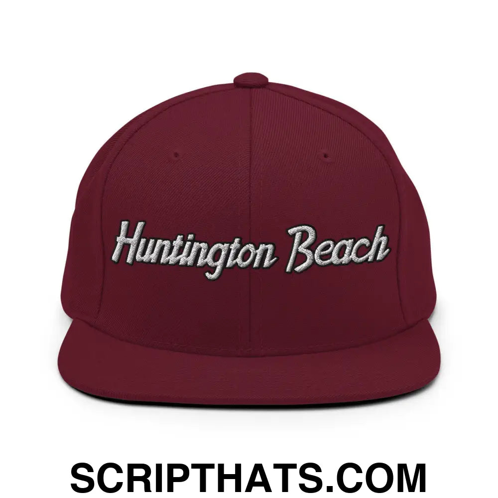 Huntington Beach Script Snapback Hat Maroon