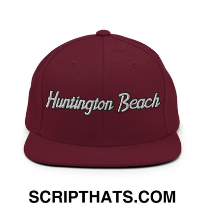 Huntington Beach Script Snapback Hat Maroon