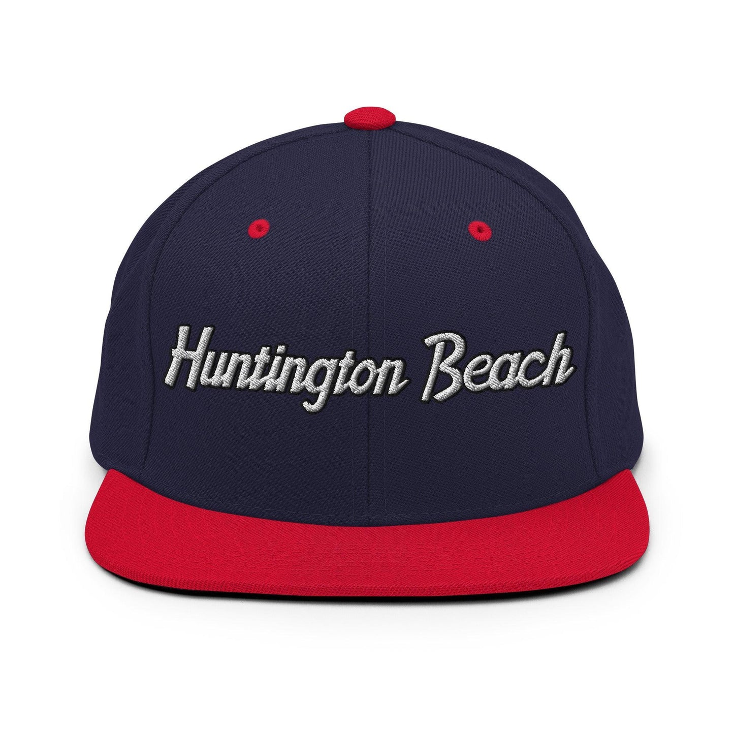 Huntington Beach Script Snapback Hat Navy Red