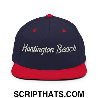 Huntington Beach Script Snapback Hat Navy Red