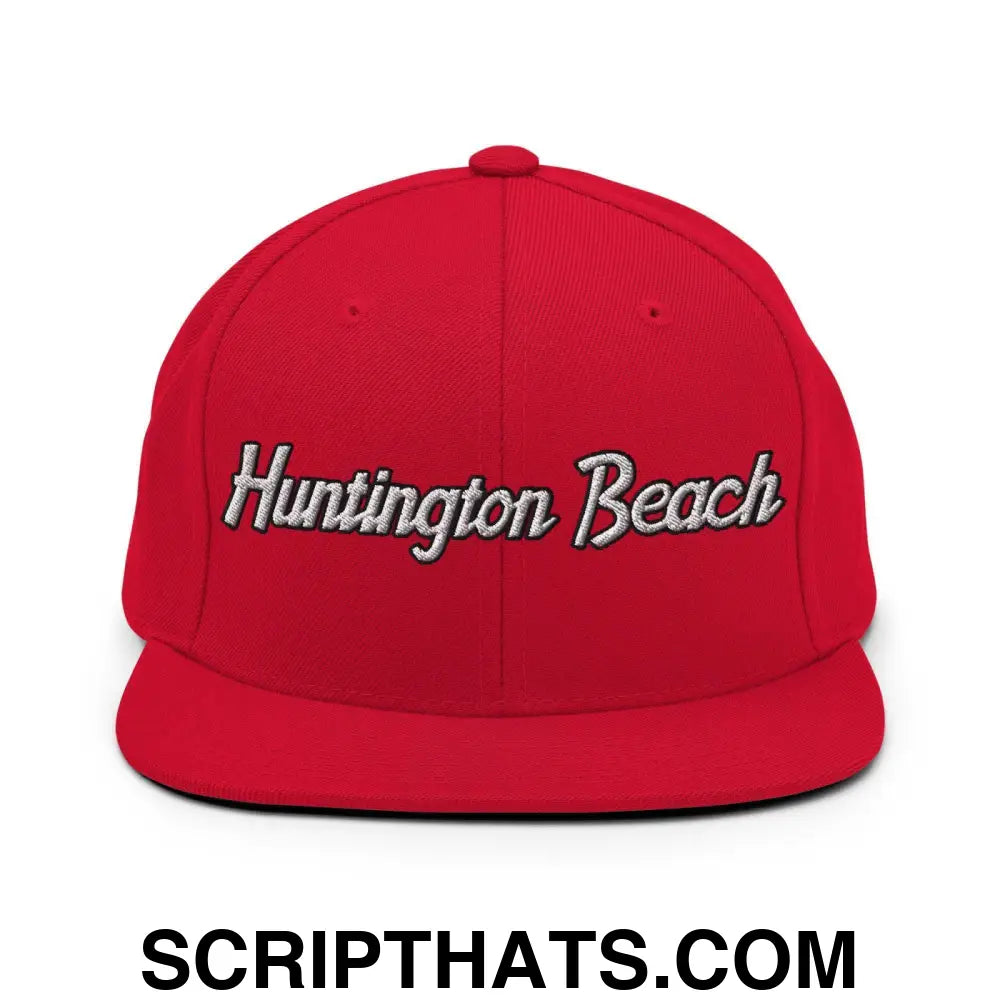 Huntington Beach Script Snapback Hat Red