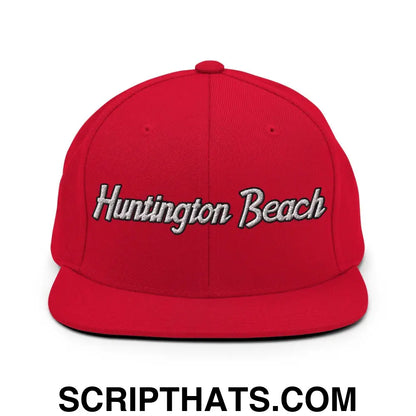 Huntington Beach Script Snapback Hat Red