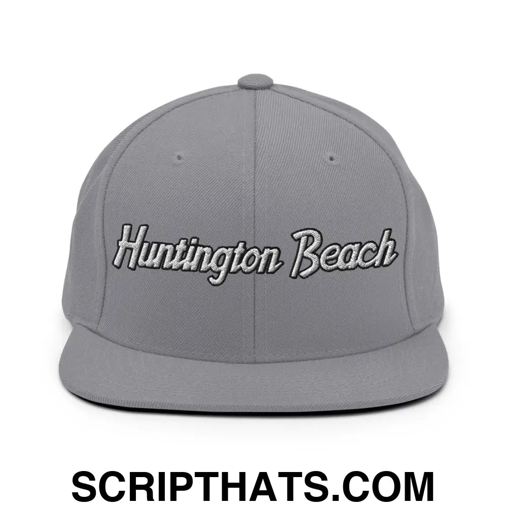 Huntington Beach Script Snapback Hat Silver