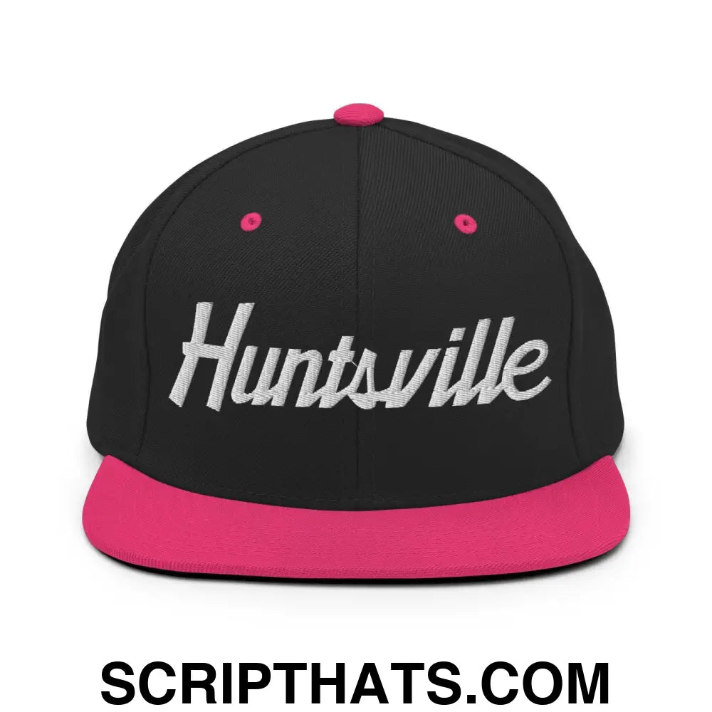 Huntsville Script Snapback Hat Black Neon Pink