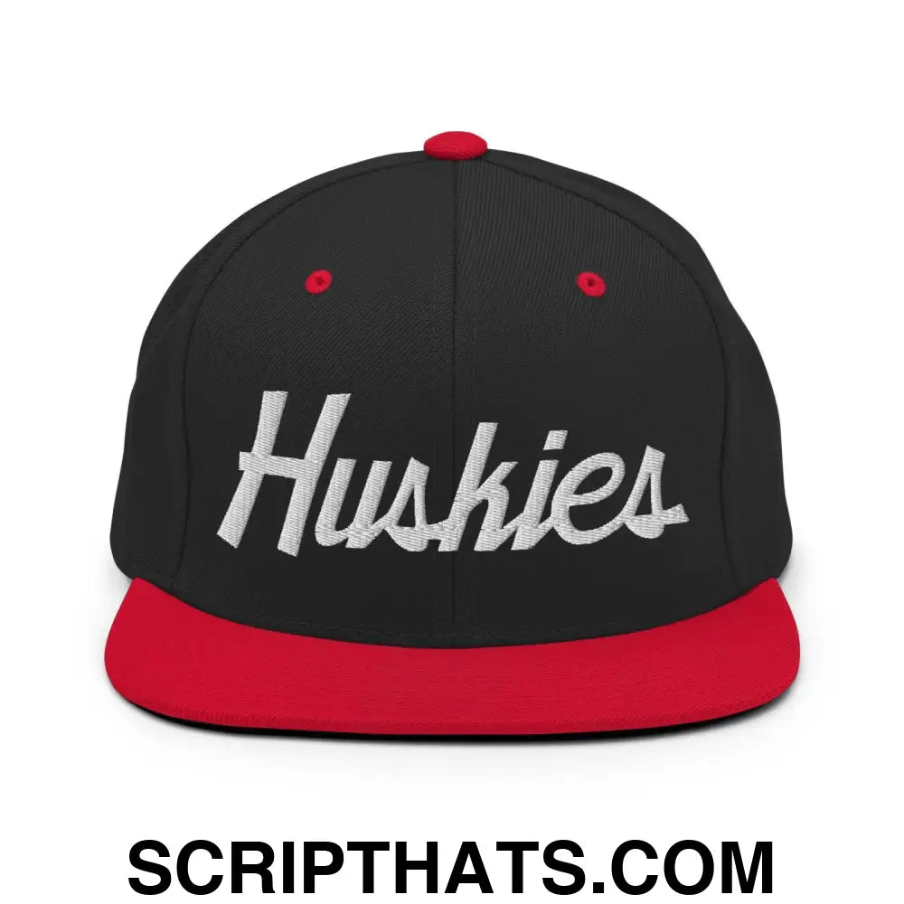 Huskies School Mascot Script Snapback Hat Black Red