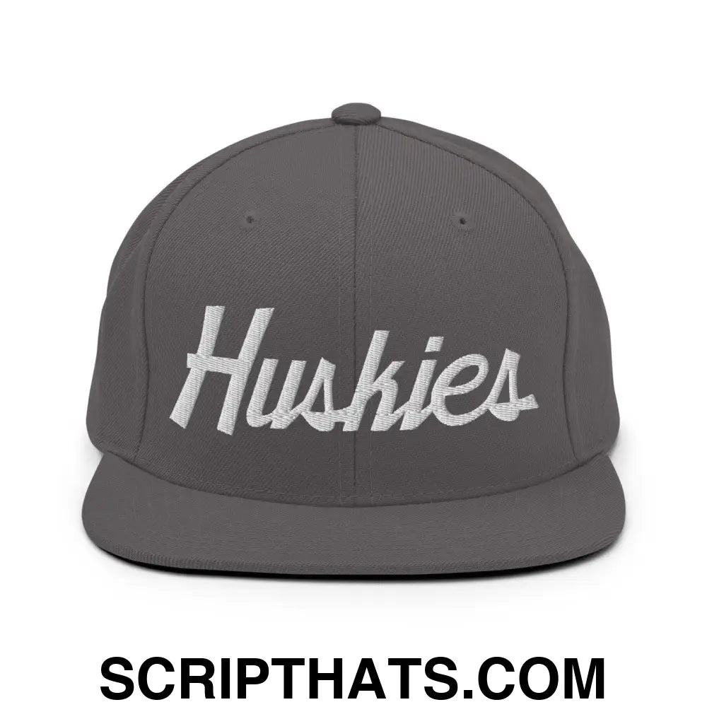 Huskies School Mascot Script Snapback Hat Dark Grey