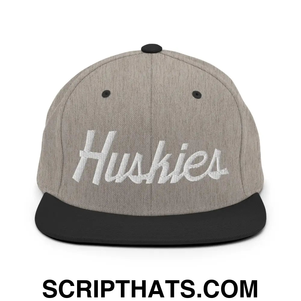 Huskies School Mascot Script Snapback Hat Heather Black