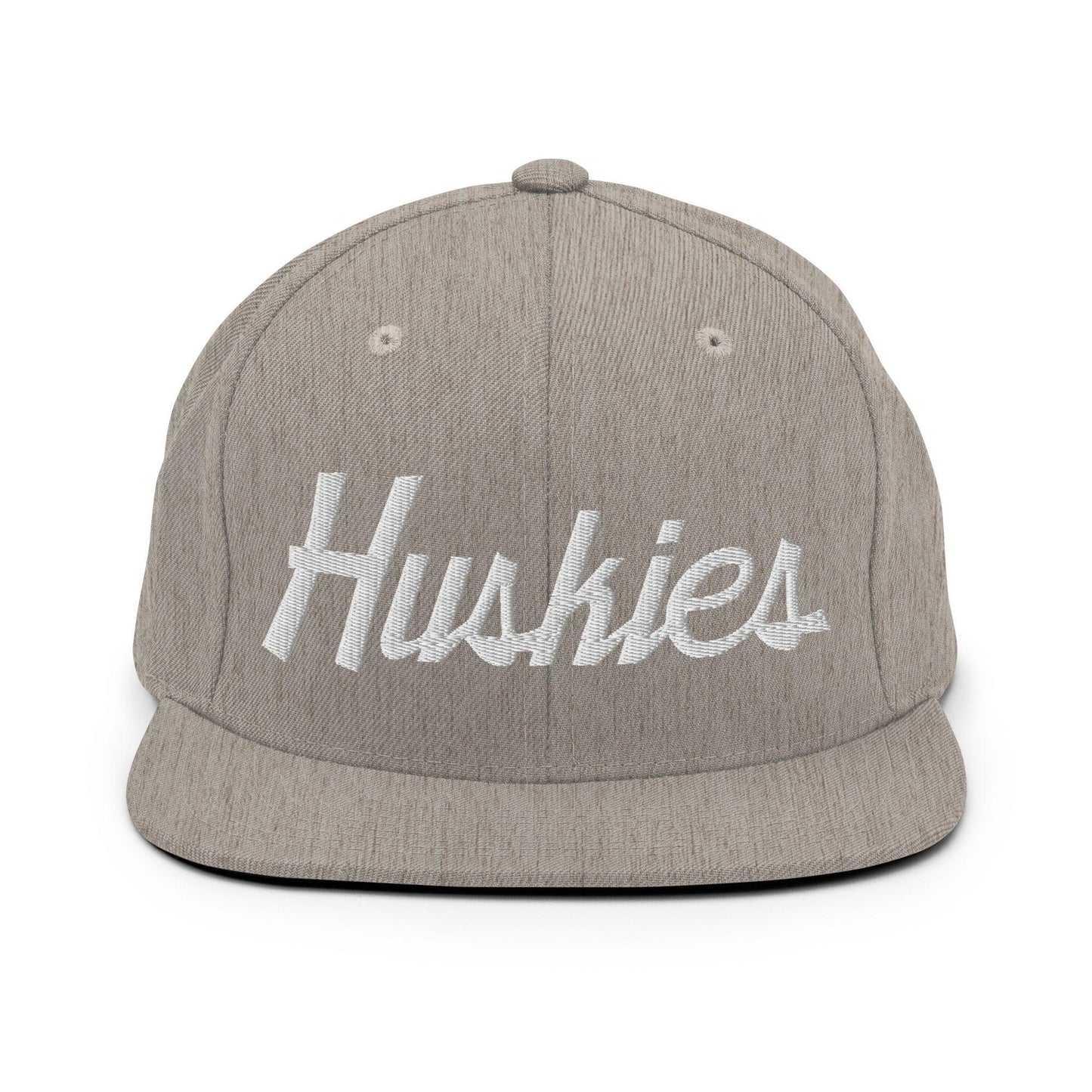 Huskies School Mascot Script Snapback Hat Heather Grey